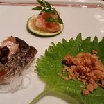 勢揃坂 蕎 ぎん清 - 福島の酒肴（左から）にしんの山椒煮、紅葉漬け、うに味噌。