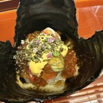 赤坂おぎ乃 - 松葉蟹　車海老　いくら　舞茸と黒酢ゼリー　黄身餡