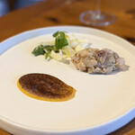 レストラン カーブドッチ - 前菜。軽くスモークの香る鮮魚のタルタルピーナッツサバイヨン。言い方あれだけど、なめろう。そこにピーナッツのソース。新潟なのに千葉だよ千葉。うまかったな〜