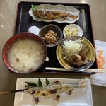 鮎や - 鮎雑炊　鮎の甘露煮　骨カリカリ揚げ　子持ち鮎の塩焼き