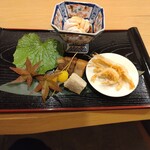 坂口家 うまづら - 白子ポン酢＆富山の白海老の唐揚げ＆エビの里芋＆熊本の銀杏素揚げ＆白石レンコンのはさみ煮