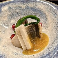 赤坂とゝや魚新 - 焼き穴子、帆立、大黒しめじ、山芋、柿酢