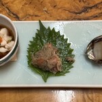魚がし - タチポン　蟹味噌和え　鮑の煮付け