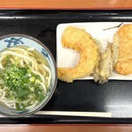 さかいで - 料理写真:かけうどん並・天ぷら（かぼちゃ・ごぼう・ハッシュポテト）