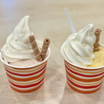 富士朝霧高原　富士ミルクランド - ソフトジェラート
左：朝霧高原いちご
右：三ヶ日みかん