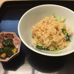 お料理 直心 - 食事は白甘鯛のご飯とキュウリのカラシ漬け。