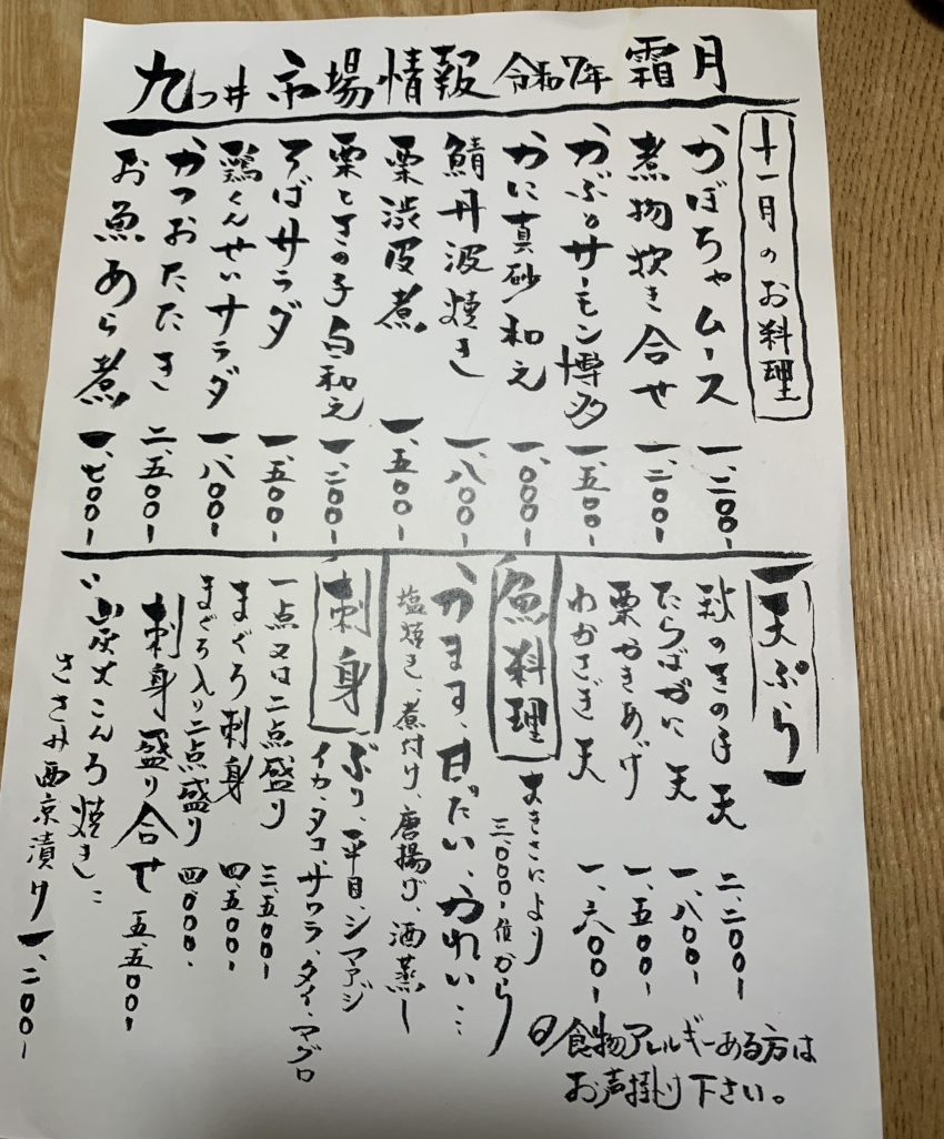 九つ井 本店 メニュー