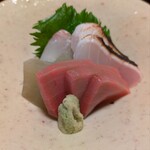 旬菜懐石吟 - 平目、炙ったすずき、まぐろ、刺身こんにゃく