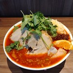 らーめん菊 - 限定 トムヤム 1450円
      つけ麺変更 100円
      限定トッピング パクチー 100円
      麺300g ニンニクマシマシ ヤサイマシ