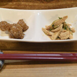 お通し(菊芋の煮物と棒々鶏）