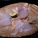 鮨 惣五郎 - 刺身盛り三種 ほしかれい くえ  えび