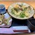 千舟屋 - 料理写真:エビ天と揚げ餅のぶっかけうどん（温）＋まいたけ天