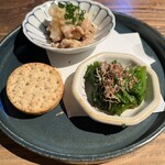 たまや - コースの前菜。わさび菜が美味い