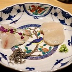 玄水 - ホタテの昆布締め、ひらめ１週間寝かせ