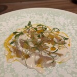 arrosoir - 梭子魚のバイヤルディ　柿　コールラビ