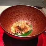 エクアトゥール - ★6.5アミューズ　和牛炙りローストビーフと春菊とナメコのソース