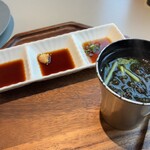 あじふらい てしお - 黒せっと (わさひしょうゆ、しょうがしょうゆ、ぽんず)