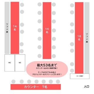柔軟な席配置が可能！最大53名様まで着席できます♪プロジェクタースクリーン無料！