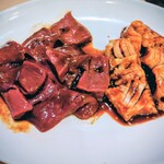 百福 - 牛レバー×2 税込み@490円  上ミノ味噌税込み790