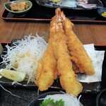 銀蔵 - エビフライと下に野菜フライ