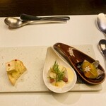 銀座あしべ - 前菜2　右から順に食べるのがオススメと教えてくださいました。