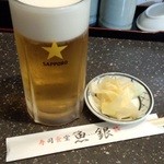 Sushi Shokudou Ichigin - 生ビール＋取り放題のガリ