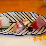 和食庵さら - お造り盛り合わせ 鯛・カンパチ・よこわ