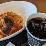 タリーズコーヒー - ゴロっと茄子とベーコンの完熟トマトパスタセット(アイスコーヒーTall)