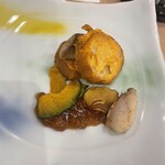 わたり温泉 鳥の海 - 旬の魚と仙台麩重ね焼き 仙台麩 野菜チップス 醤油麹ソース