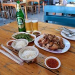 330776931 - CHANG ビール、KAI YANG、Stir Fried Chinese Kale(空芯菜の炒め物)、Plain Raice(タイ米ご飯)