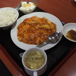 四川食府 - 夜の定食「芝エビとイカチリソース」（８８０円）２０１４年１１月