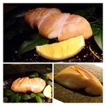 大どころ - ◆ふぐの白子・・まだまだ白子が育たない11月末によくこの大きさの「白子」が手に入ったと思います。
      手に入れるの大変でしたでしょうm(__)m
      この焼き加減、絶妙です。白子はトロトロ・・もちろん美味しい