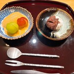 御料理 ふじ田 - ラ・フランス
      クイーンルージュ
      シャインマスカット
      アングレーズソース
      あんちーず