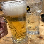 魚吉 - ビールは少し酸化してた！泡が…瓶ビール推奨！