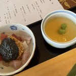 わたり温泉 鳥の海 - 造里納豆 わさび海苔 茶碗蒸し