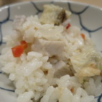 桜田 - 牡蠣の薄衣揚げと里芋の炊き込みご飯アップ