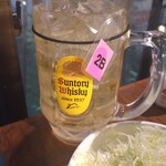 野毛ホルモンセンター - グラス交換制なので、札が付いてます(取っちゃダメです)。