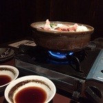 花善 - クエ鍋1 今日のクエは29キロの捌きたてです 脂の質が極上です