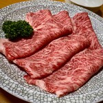 鳥勝牛肉店 - この肉よ！こちらが最初のすき焼きセットの1人前