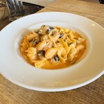 ピッツェリア ポポラーレ - 栗谷さんの芽椎茸と海老トマトクリーム　タリアテッレ