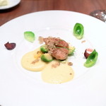 ラ クープ ドール - リ・ド・ヴォーのムニエルとキタアカリのピュレ チョリソーの泡 トリュフ添え '14 11月中旬