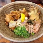 ゆうすけ - とり天ぶっかけミニ盛り(温玉、まいたけ天に変更)