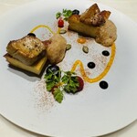 マレナSHIMA フレンチ - フォワグラのソテーとパンペルデュ　　　　　　　　　　　　　　ソース、バルサミコとエスプレッソ