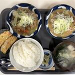 もつ乃 - 2種盛り定食(中)味噌/醤油1200円+単品卵焼き100円=1300円
