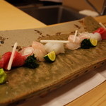 銀座 小十 - お造り 鮪 鮃 アオリイカ 鮟肝少々