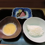 八寸 - 白飯、香の物、自然薯