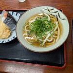 名玄 - うどん小と鮭おにぎりと鶏天