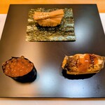 SUSHI BANYA KAI - 鮨 干瓢 いくら軍艦  煮穴子 チーズカステラ