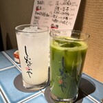 数寄や とっととやれや - 立山ゆず酒・ソーダ割り、藤岡園茶葉　緑茶（605+440円）