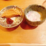 鮨 さかい - 余市あん肝と白子の日本酒(菊姫)漬け